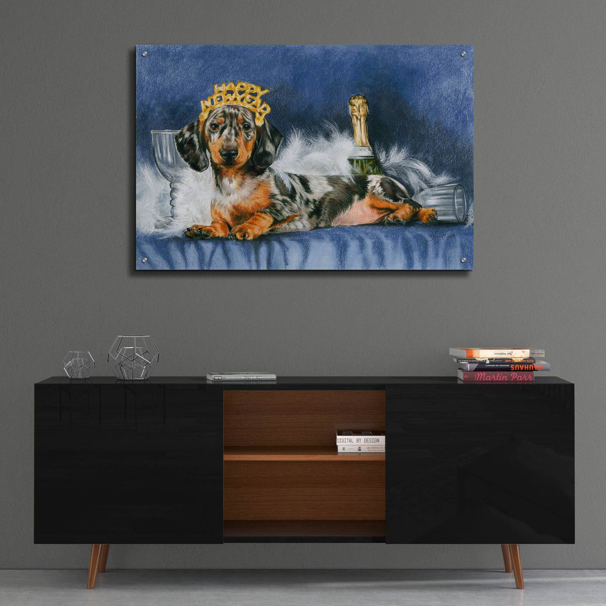 Happy New Year With Party Hat by Barbara Keith - 36x24 acrylic wall art in a room