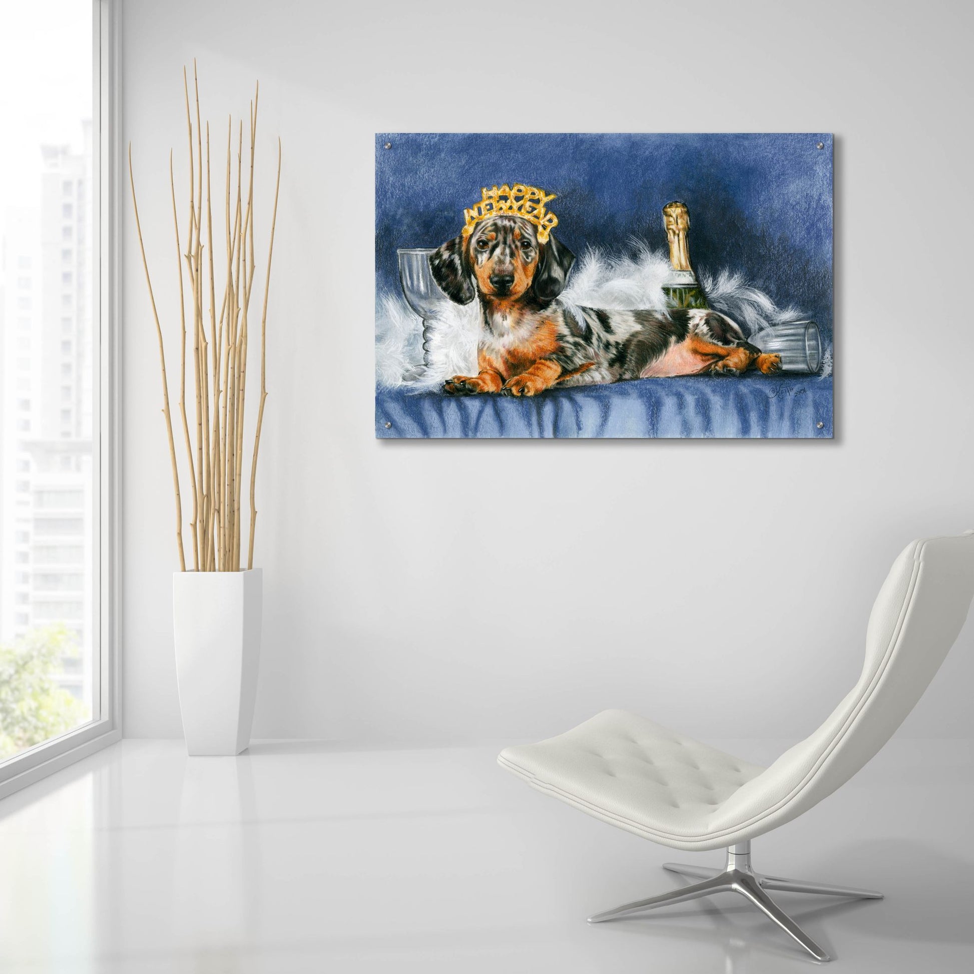 Epic Art 'Happy New Year With Party Hat' by Barbara Keith, Acrylic Glass Wall Art,36x24