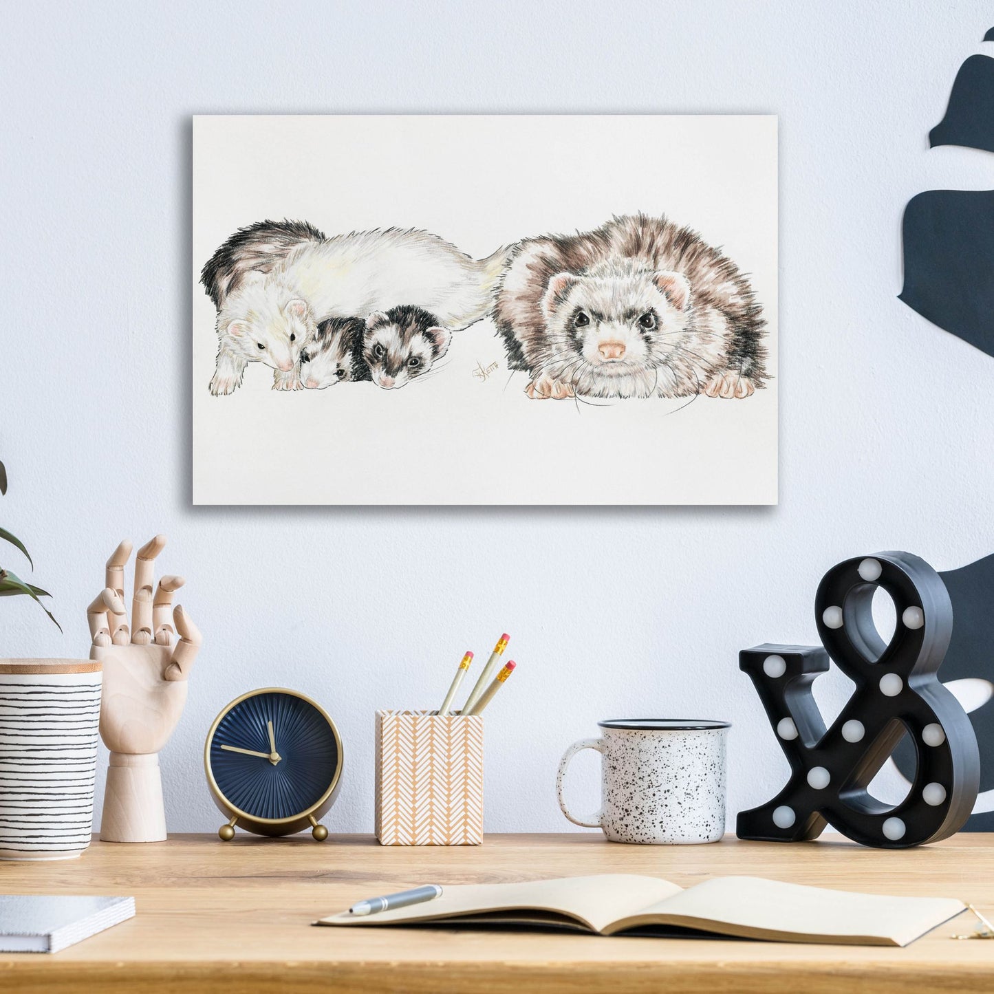 Epic Art 'Family Of Ferrets' by Barbara Keith, Acrylic Glass Wall Art,16x12