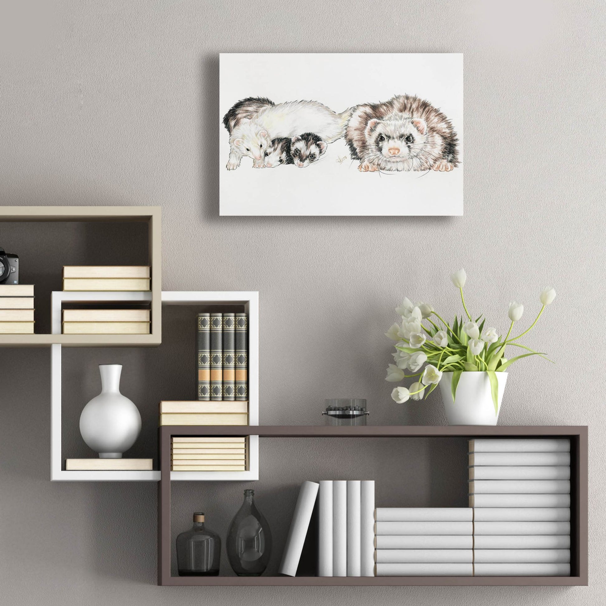 Epic Art 'Family Of Ferrets' by Barbara Keith, Acrylic Glass Wall Art,24x16