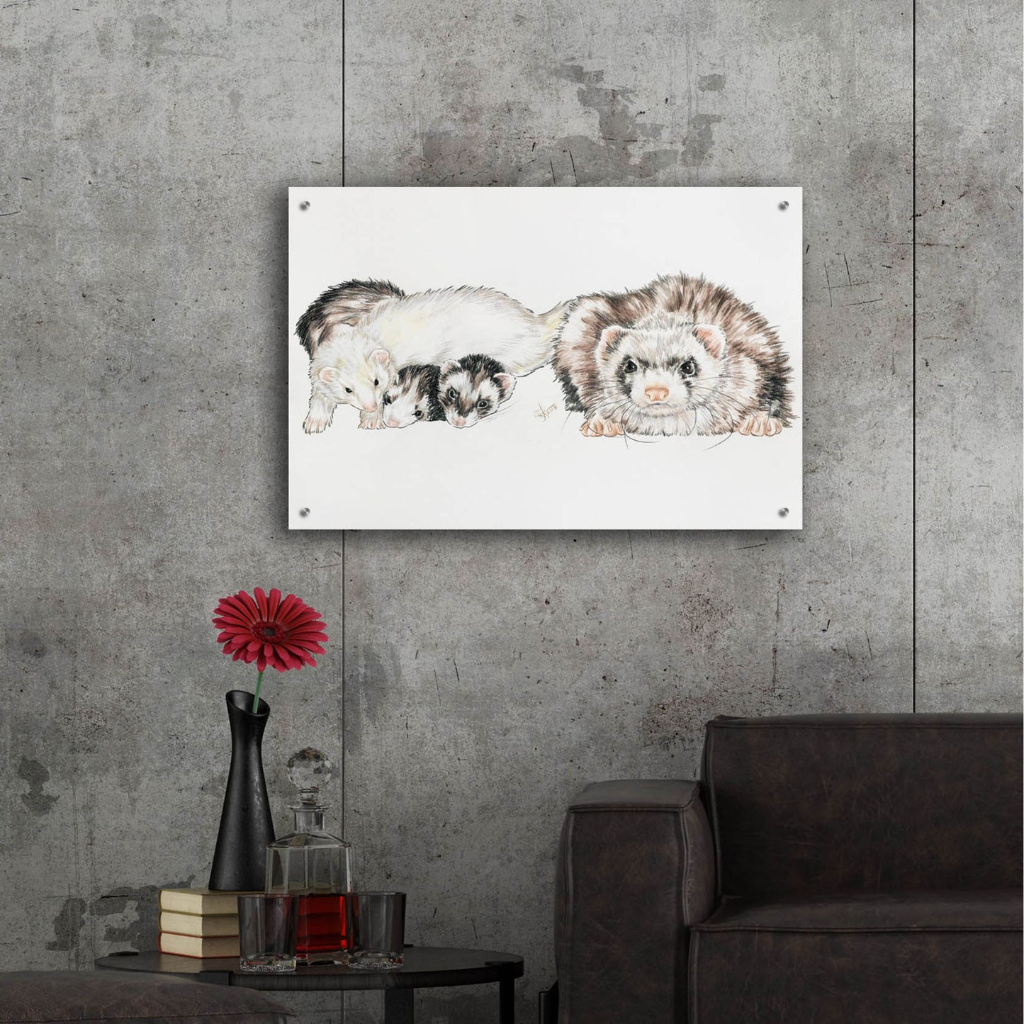 Epic Art 'Family Of Ferrets' by Barbara Keith, Acrylic Glass Wall Art,36x24