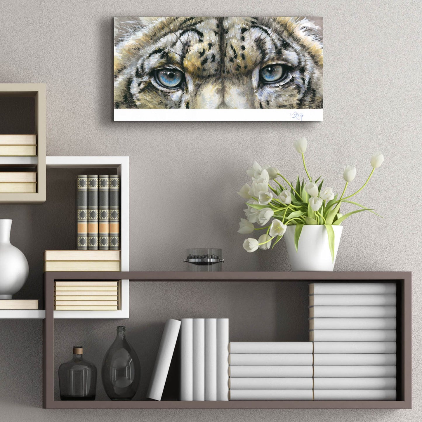 Epic Art 'Eye-Catching Snow Leopard' by Barbara Keith, Acrylic Glass Wall Art,24x12