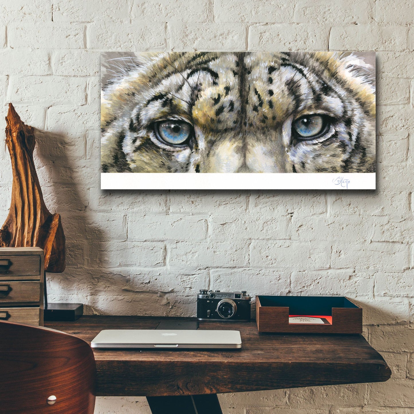 Epic Art 'Eye-Catching Snow Leopard' by Barbara Keith, Acrylic Glass Wall Art,24x12