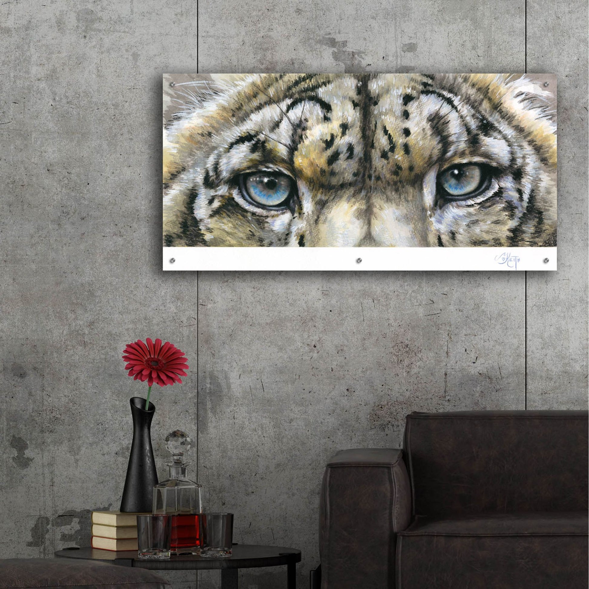 Epic Art 'Eye-Catching Snow Leopard' by Barbara Keith, Acrylic Glass Wall Art,48x24