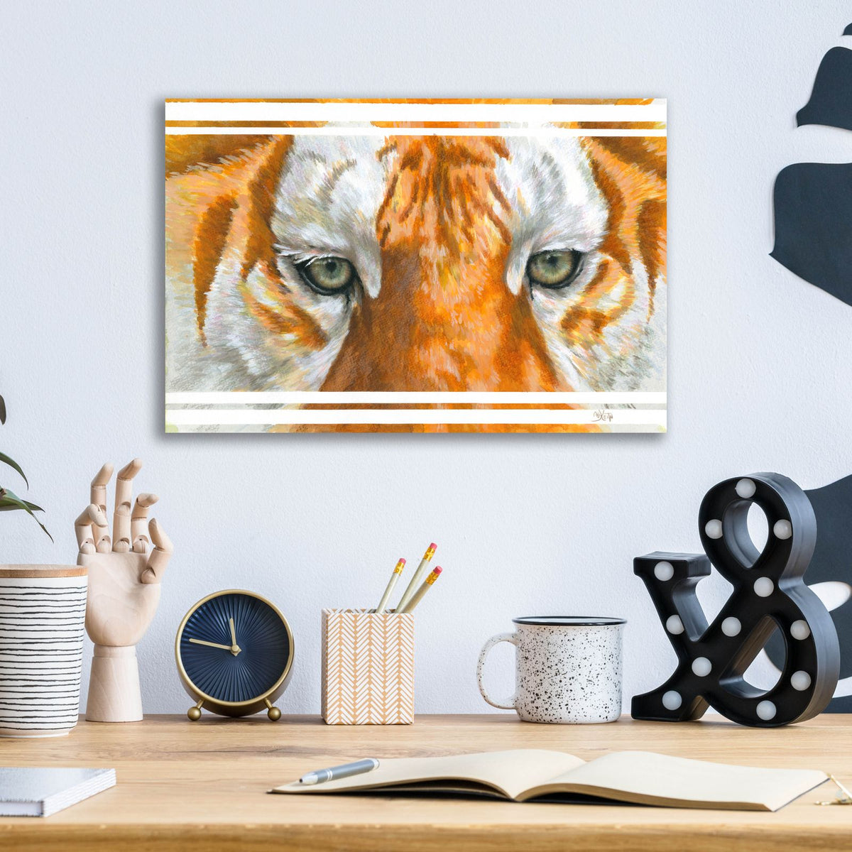 Eye-Catching Golden Tabby Tiger by Barbara Keith - 16x12 acrylic wall art in a room