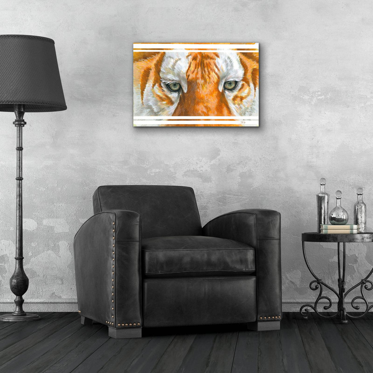 Eye-Catching Golden Tabby Tiger by Barbara Keith - 24x16 acrylic wall art in a room
