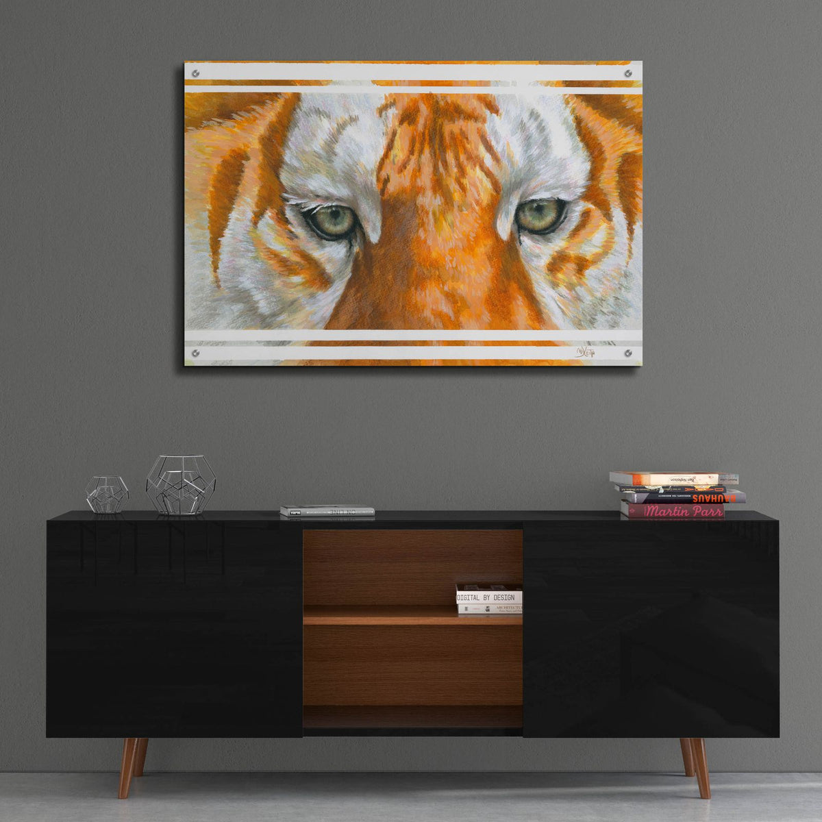 Eye-Catching Golden Tabby Tiger by Barbara Keith - 36x24 acrylic wall art in a room