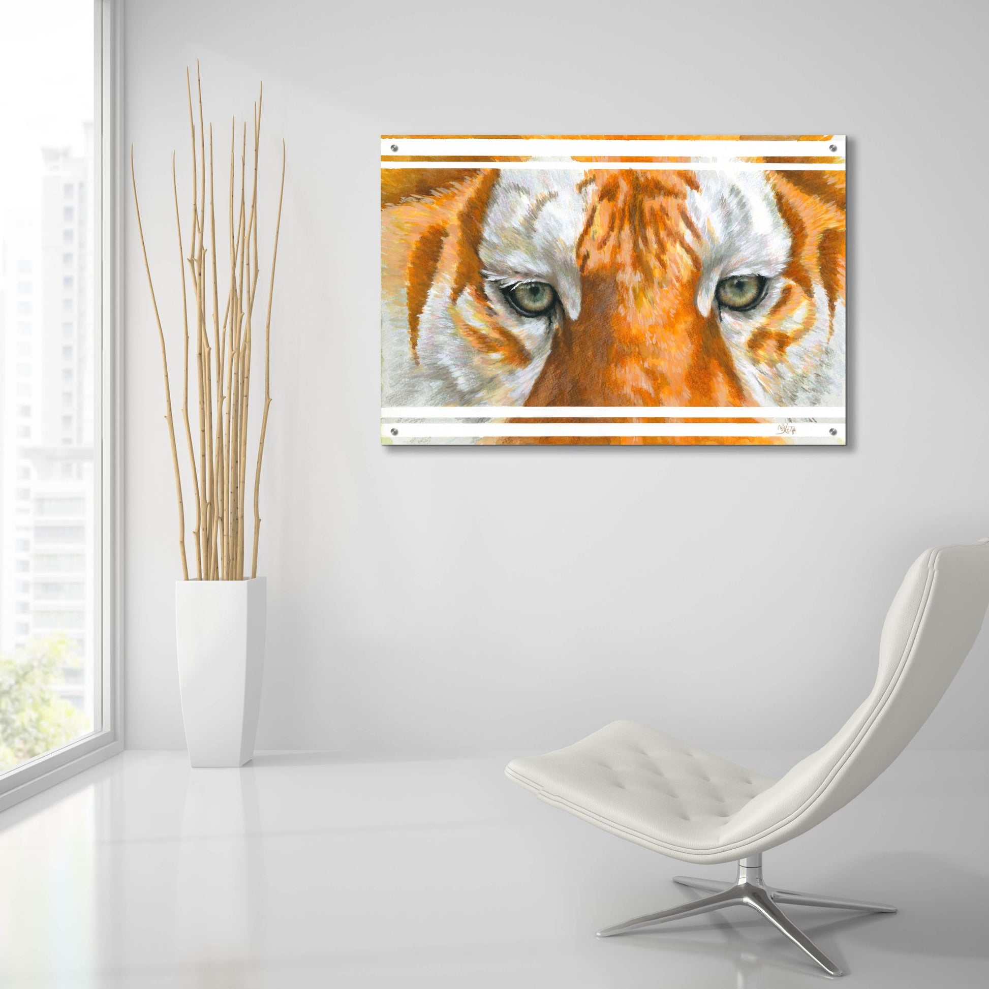 Epic Art 'Eye-Catching Golden Tabby Tiger' by Barbara Keith, Acrylic Glass Wall Art,36x24