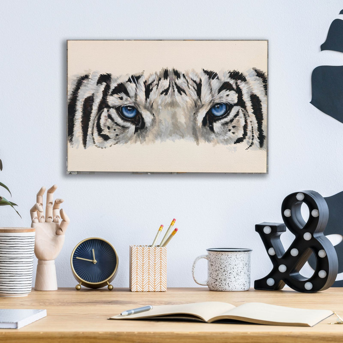 Eye-Catching White Tiger by Barbara Keith - 16x12 acrylic wall art in a room