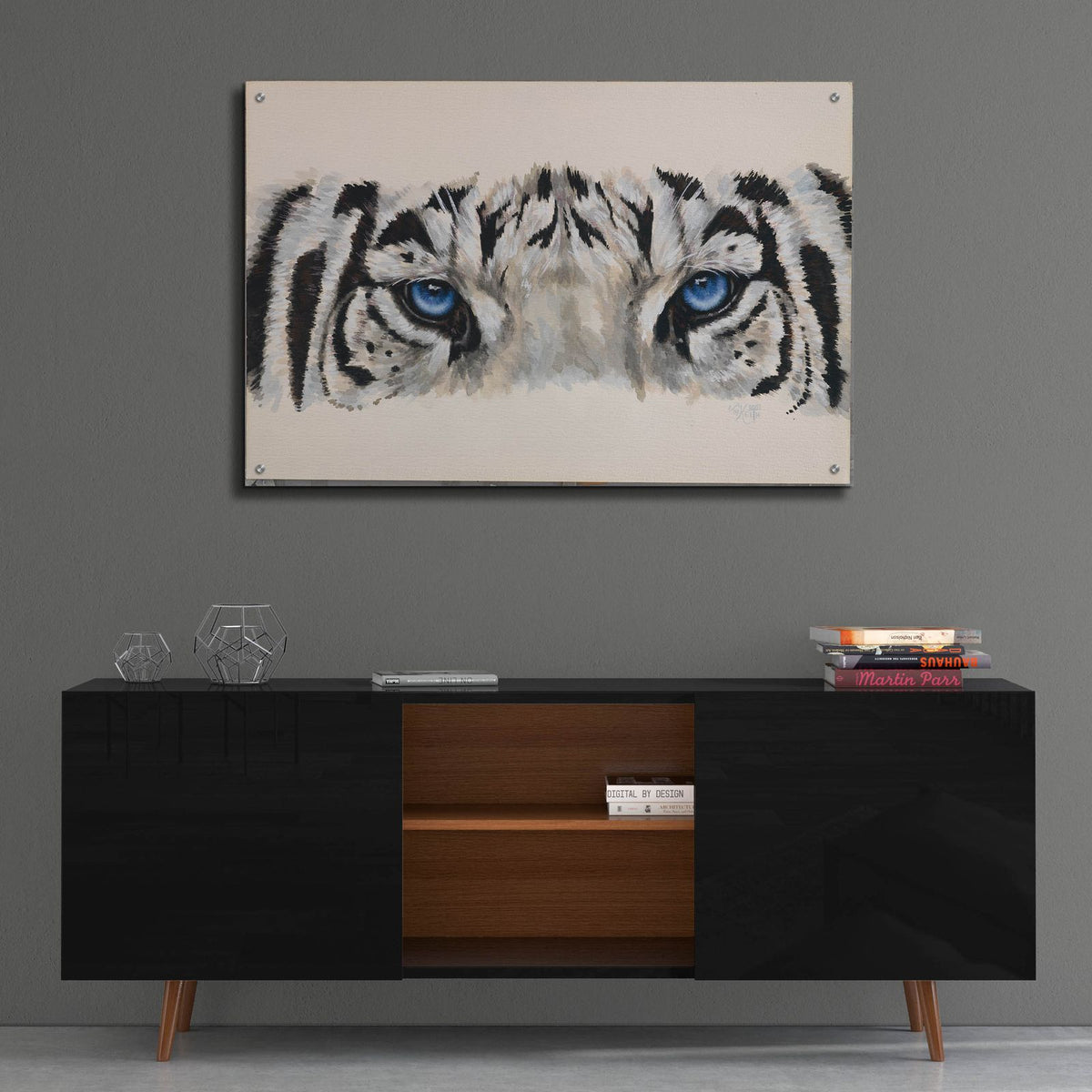 Eye-Catching White Tiger by Barbara Keith - 36x24 acrylic wall art in a room