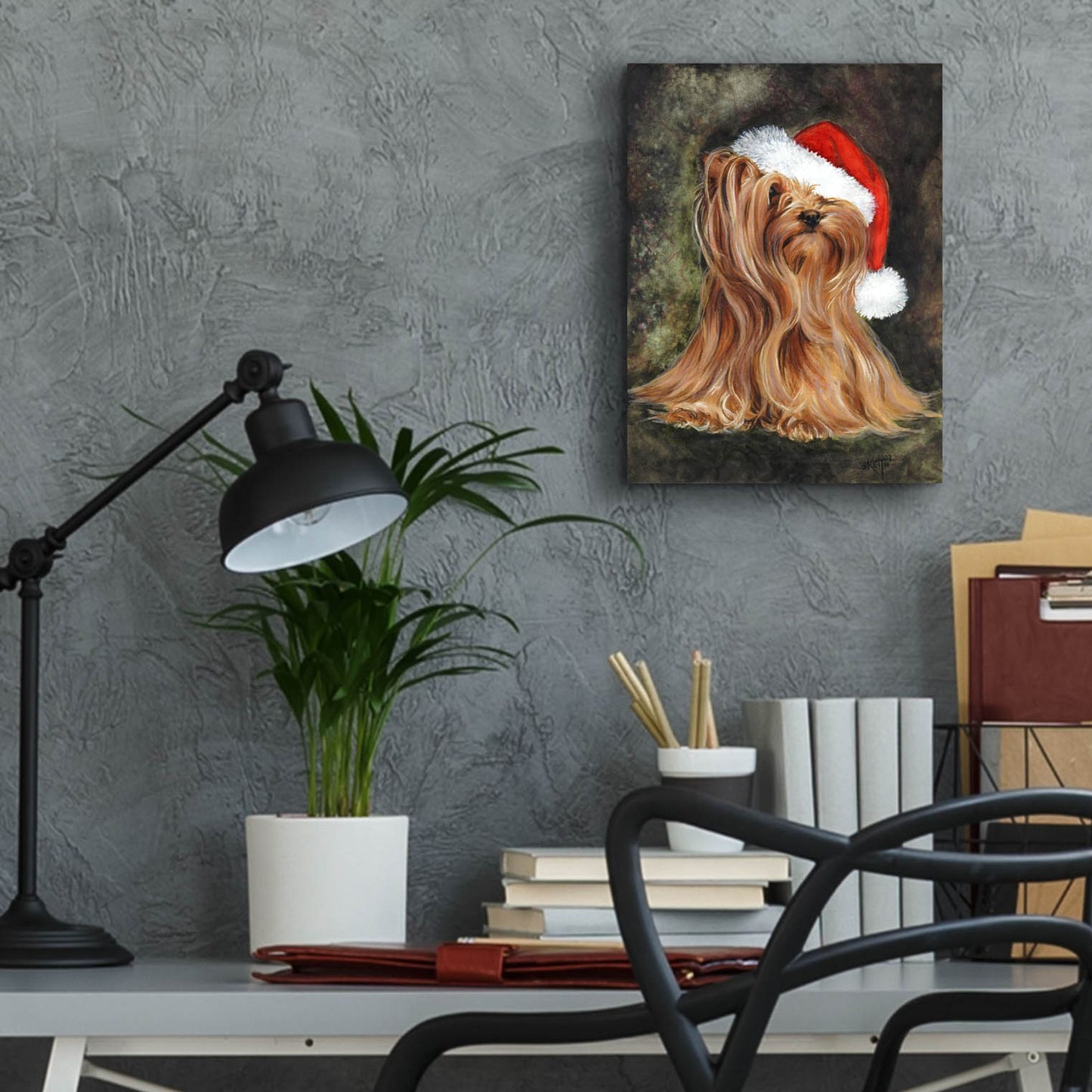 Epic Art 'Noel - Yorkshire Terrier' by Barbara Keith, Acrylic Glass Wall Art,12x16