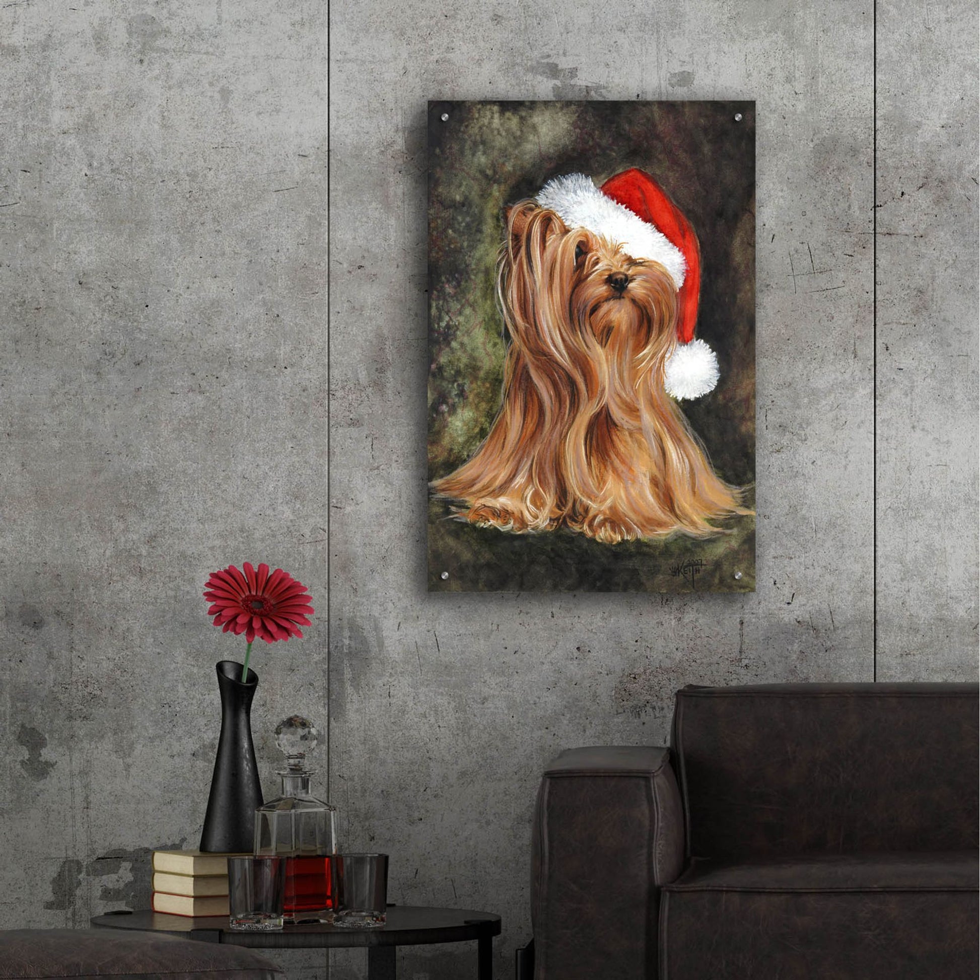 Epic Art 'Noel - Yorkshire Terrier' by Barbara Keith, Acrylic Glass Wall Art,24x36