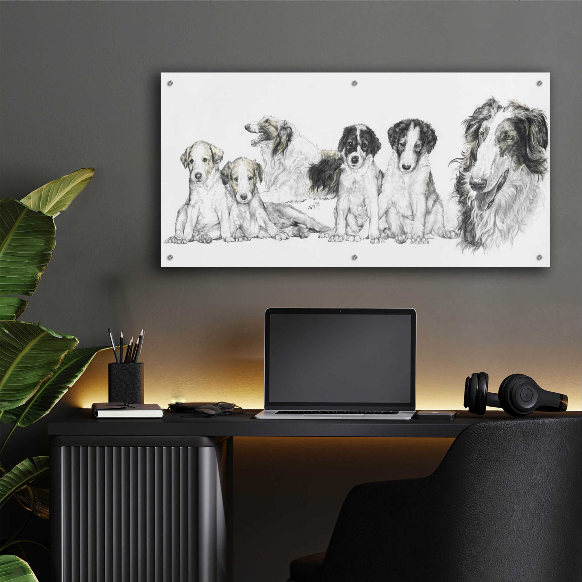 Epic Art 'Growing Up Borzoi' by Barbara Keith, Acrylic Glass Wall Art,48x24