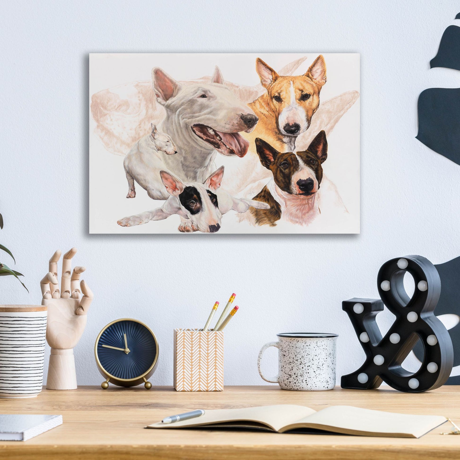 Epic Art 'Bull Terrier with Ghost Image' by Barbara Keith, Acrylic Glass Wall Art,16x12