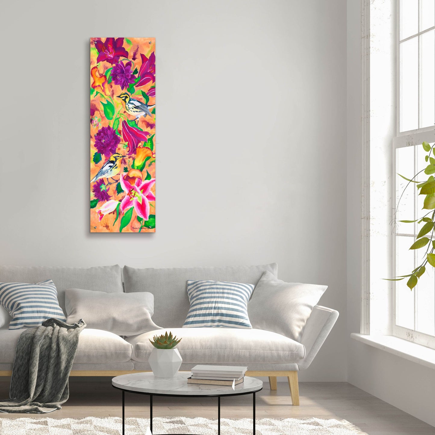 Epic Art 'Blackburnian Warblers' by Carissa Luminess, Acrylic Glass Wall Art,16x48