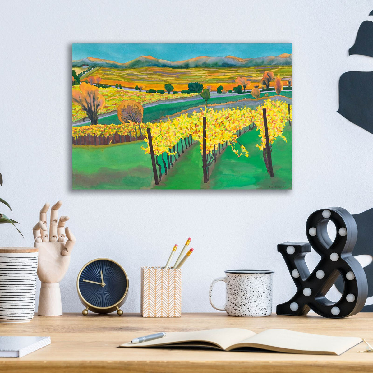 Autumn Vineyard by Carissa Luminess - 16x12 acrylic wall art in a room