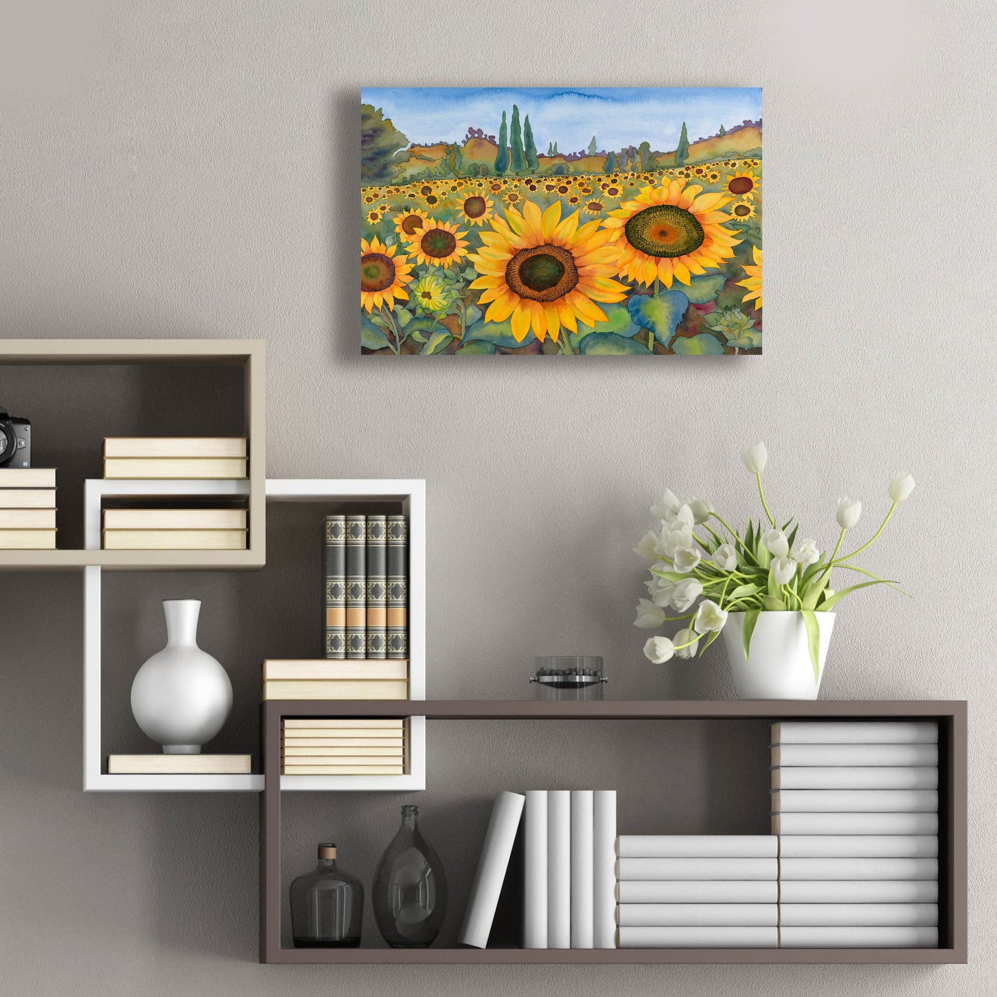 Epic Art 'Sunflower Fields' by Carissa Luminess, Acrylic Glass Wall Art,24x16