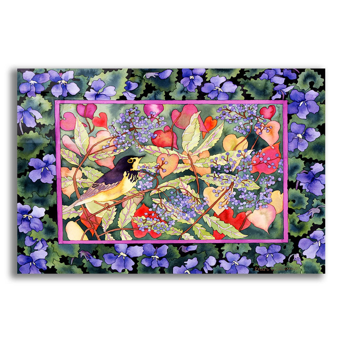 Bird with Elderberries by Carissa Luminess acrylic glass wall art