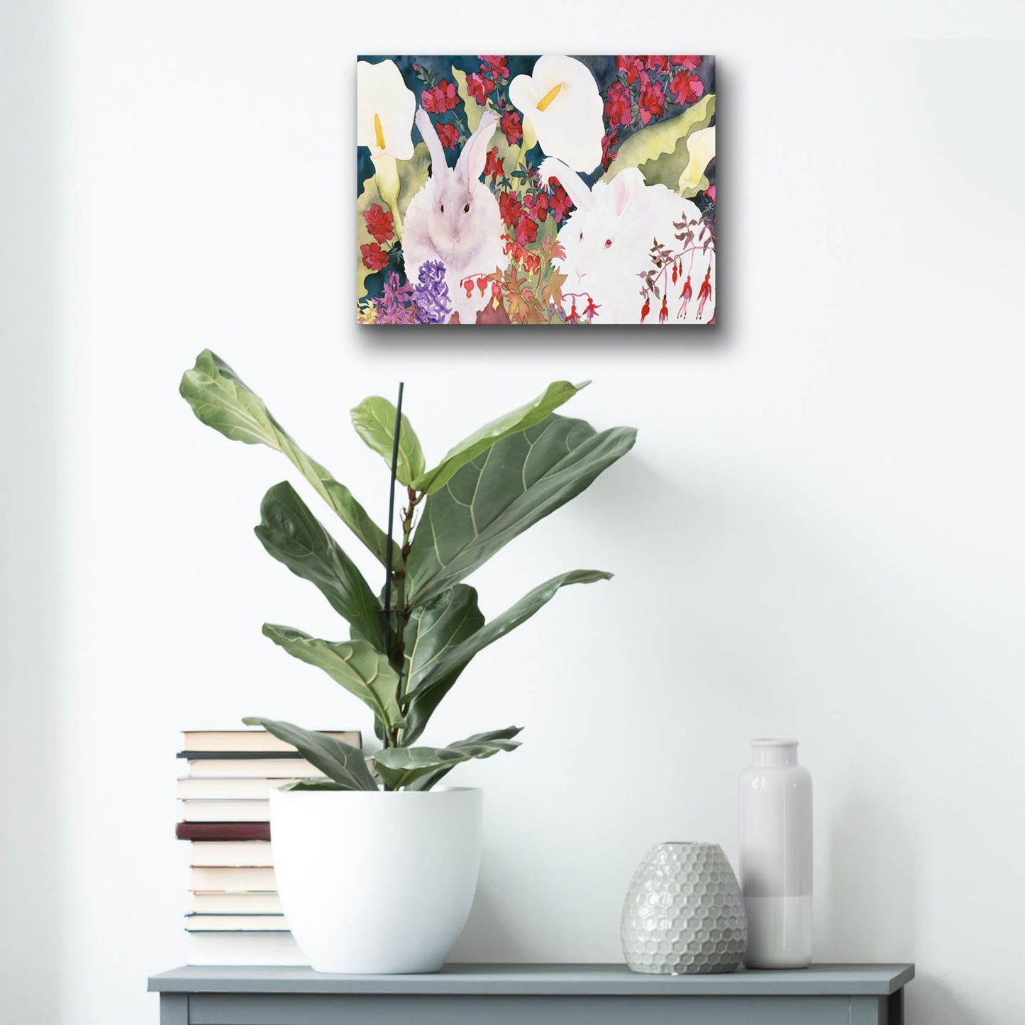 Epic Art 'Bunnies with Callas' by Carissa Luminess, Acrylic Glass Wall Art,16x12