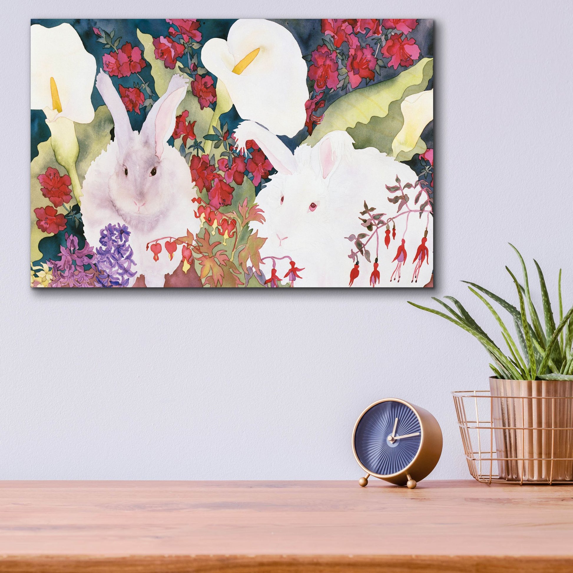 Epic Art 'Bunnies with Callas' by Carissa Luminess, Acrylic Glass Wall Art,16x12