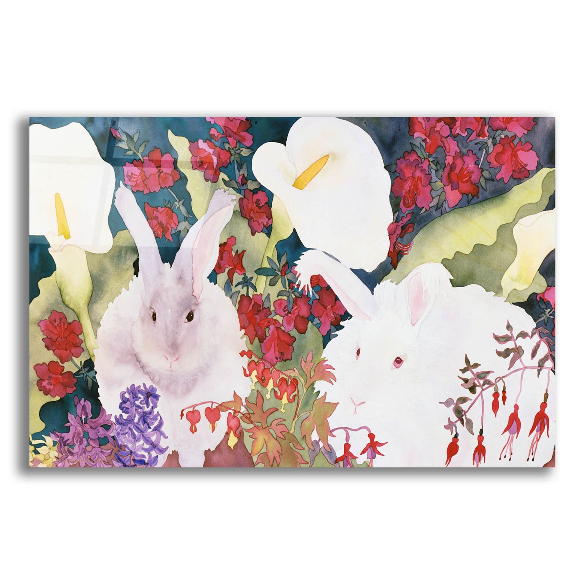 Epic Art 'Bunnies with Callas' by Carissa Luminess, Acrylic Glass Wall Art,16x12