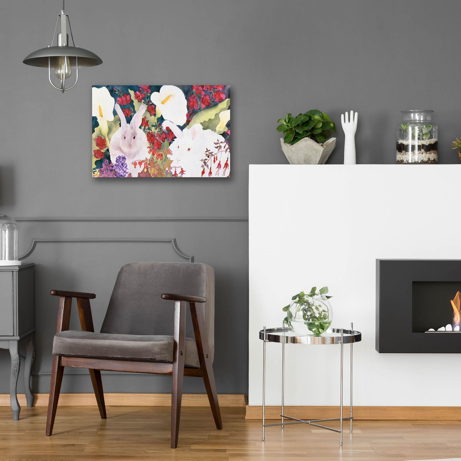 Epic Art 'Bunnies with Callas' by Carissa Luminess, Acrylic Glass Wall Art,24x16