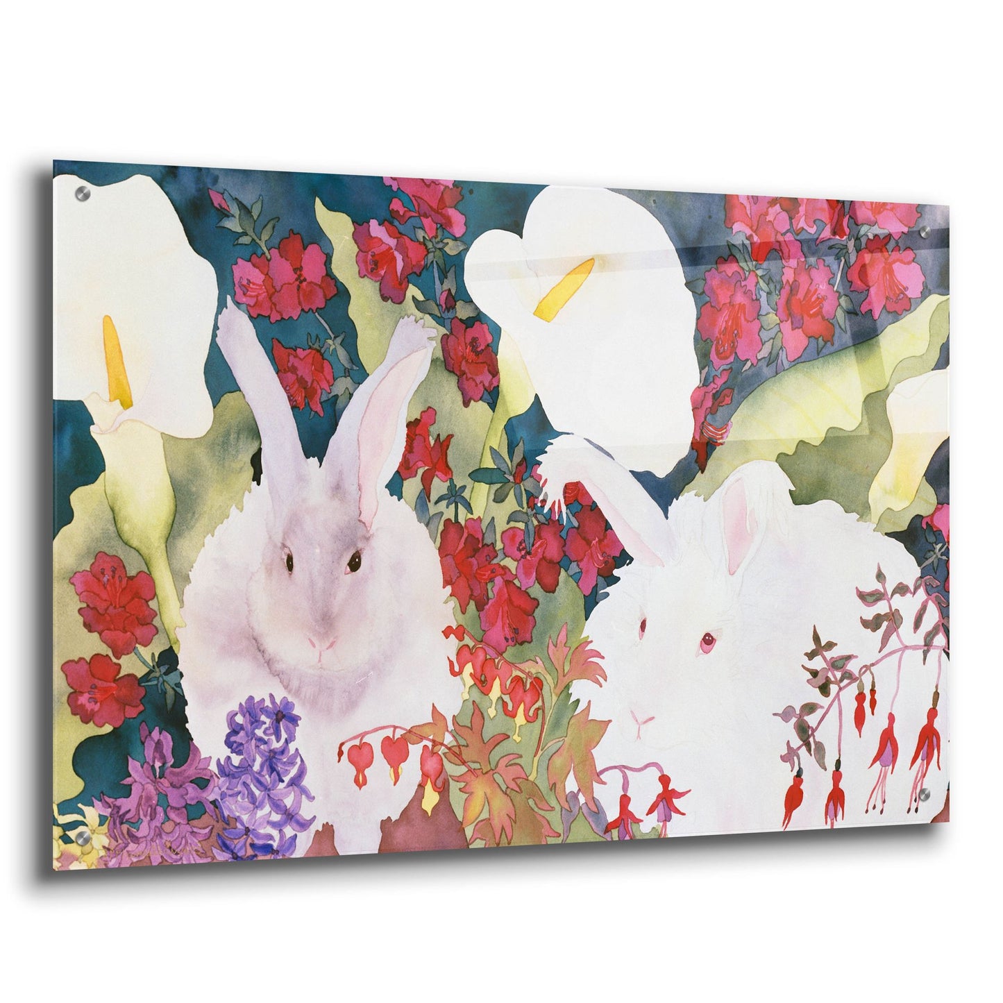 Epic Art 'Bunnies with Callas' by Carissa Luminess, Acrylic Glass Wall Art,36x24