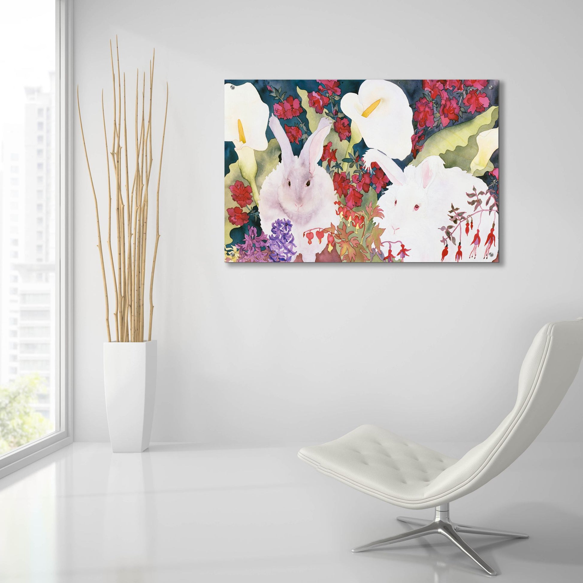 Epic Art 'Bunnies with Callas' by Carissa Luminess, Acrylic Glass Wall Art,36x24