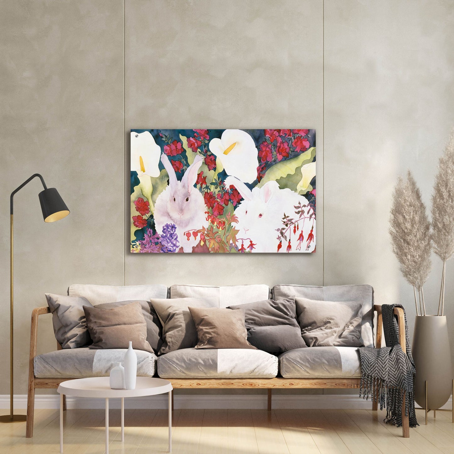 Epic Art 'Bunnies with Callas' by Carissa Luminess, Acrylic Glass Wall Art,36x24