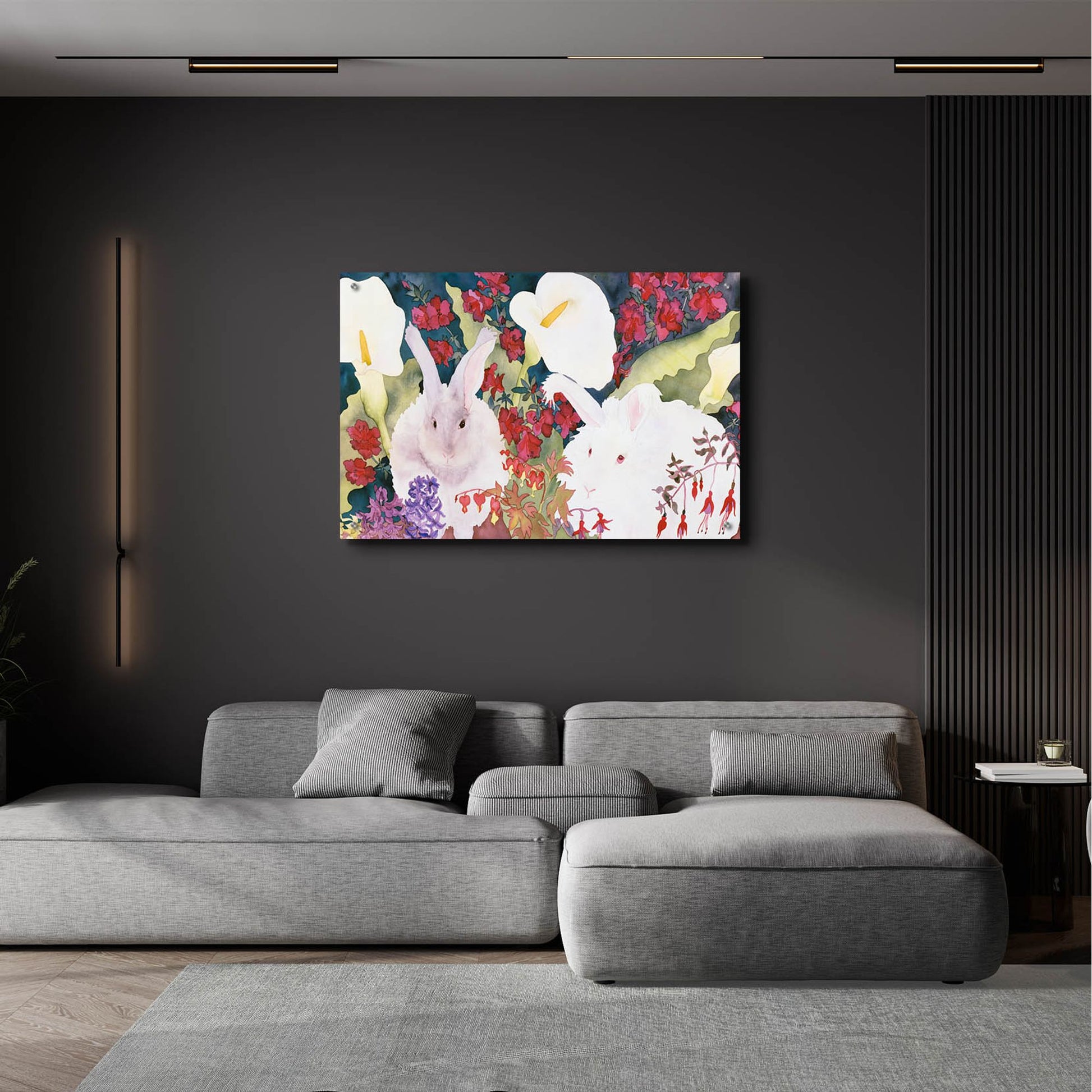 Epic Art 'Bunnies with Callas' by Carissa Luminess, Acrylic Glass Wall Art,36x24