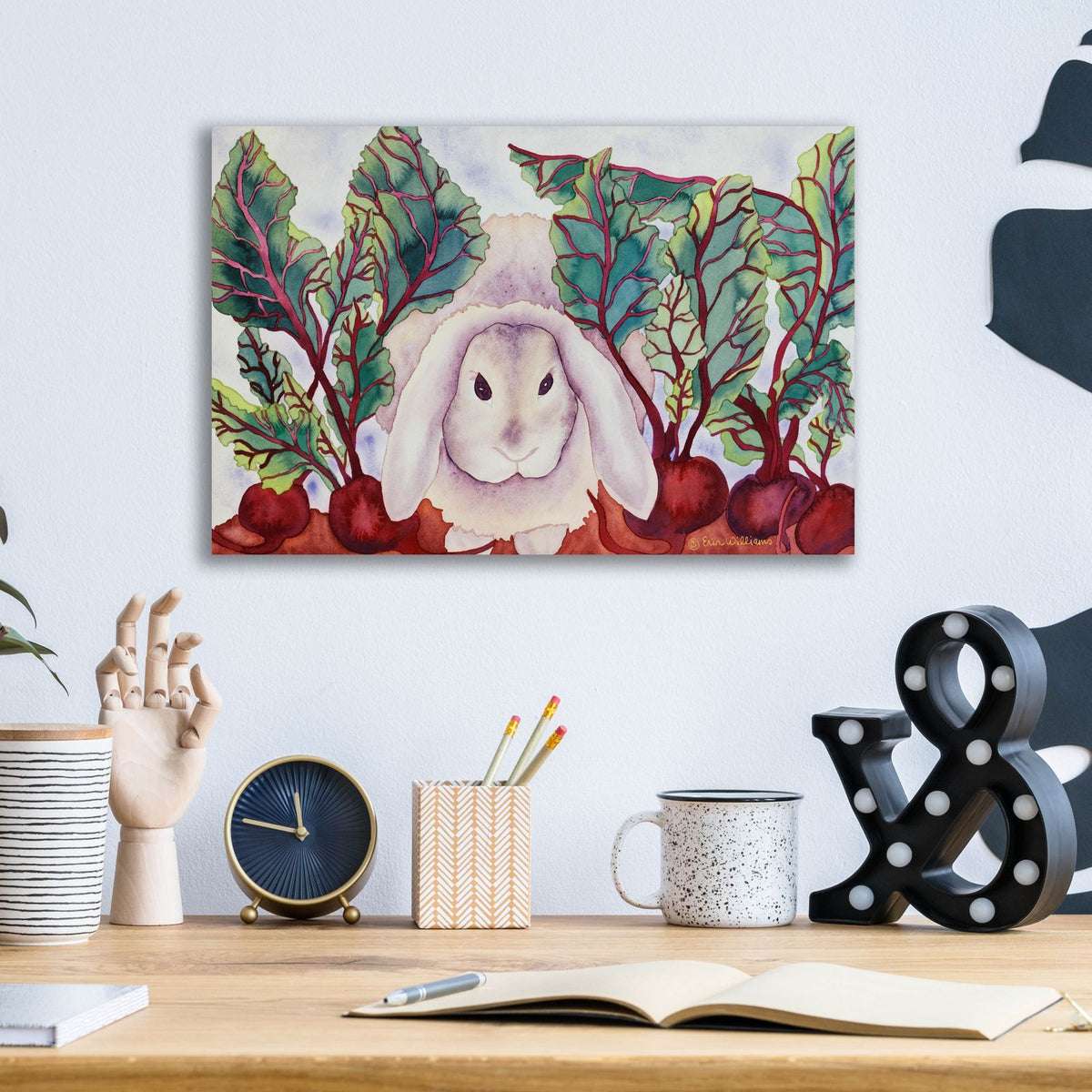 Bunny with Beets by Carissa Luminess - 16x12 acrylic wall art in a room