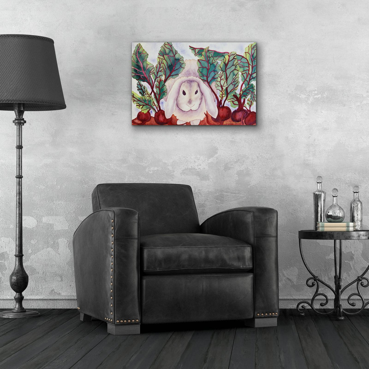 Bunny with Beets by Carissa Luminess - 24x16 acrylic wall art in a room