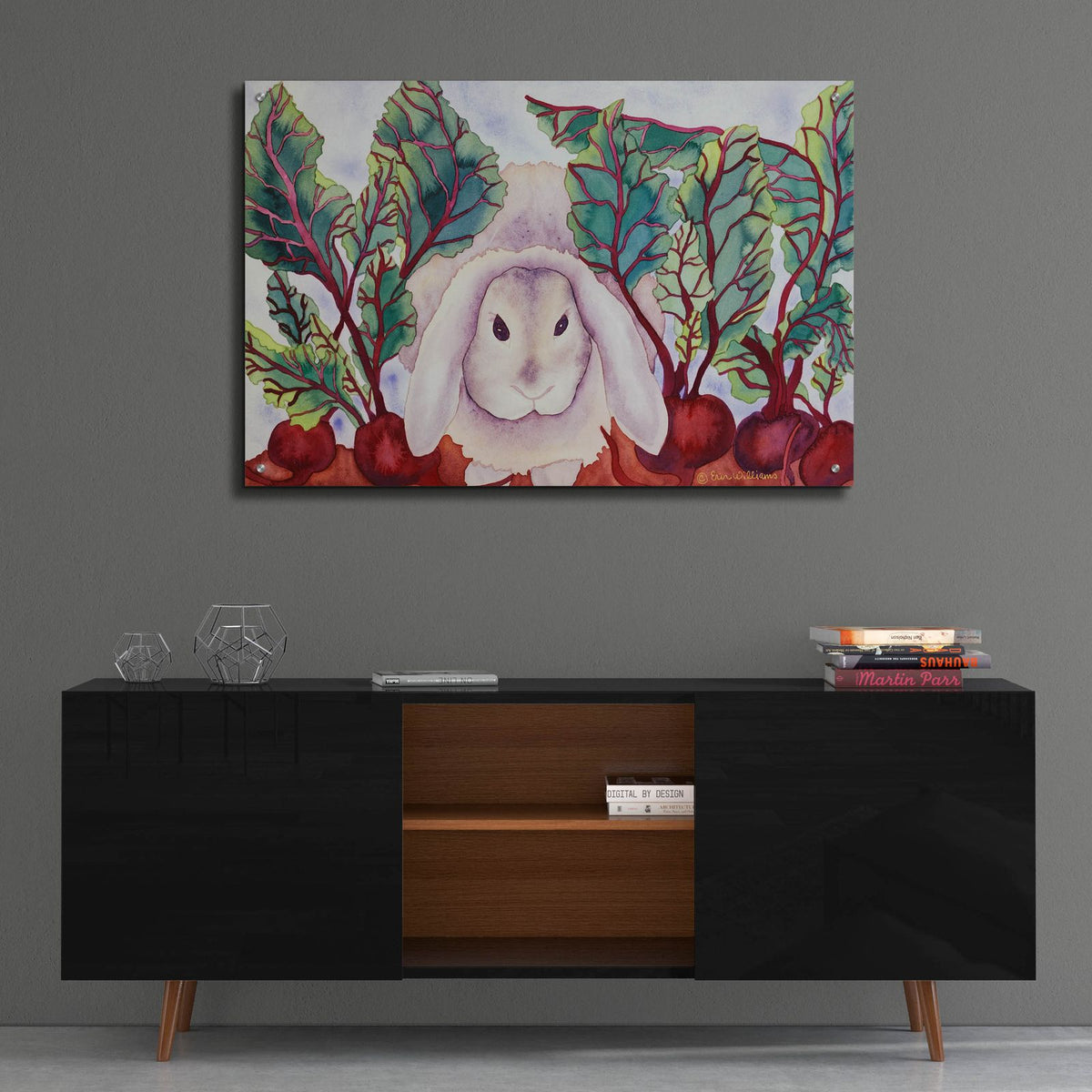 Bunny with Beets by Carissa Luminess - 36x24 acrylic wall art in a room