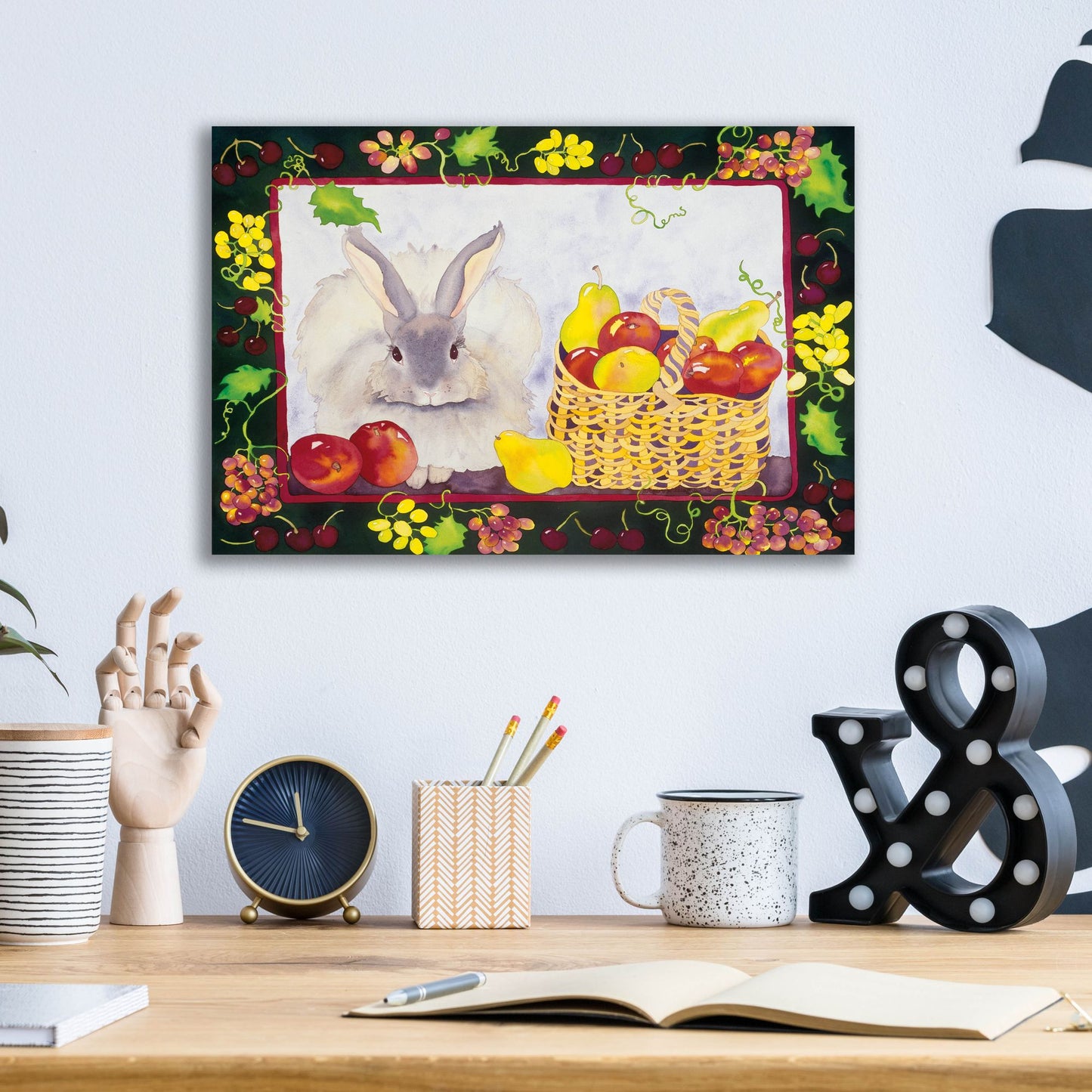 Epic Art 'Bunny with Fruit Basket' by Carissa Luminess, Acrylic Glass Wall Art,16x12