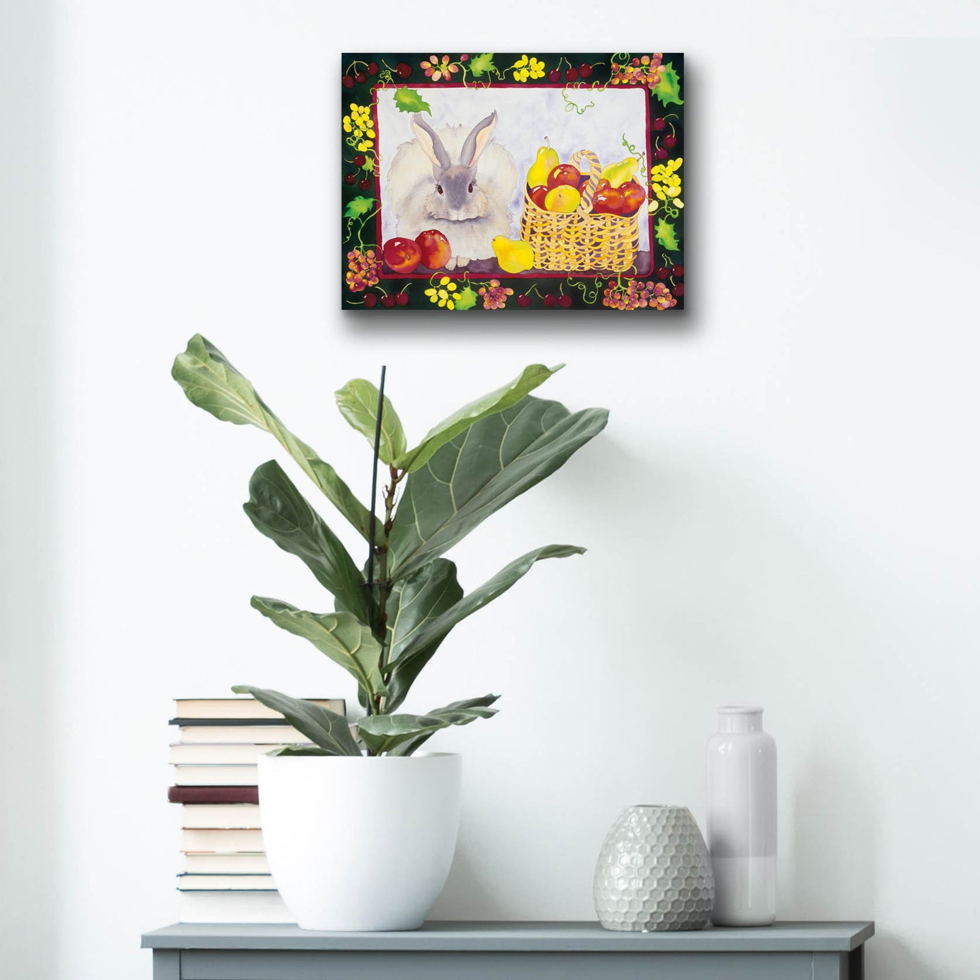 Epic Art 'Bunny with Fruit Basket' by Carissa Luminess, Acrylic Glass Wall Art,16x12