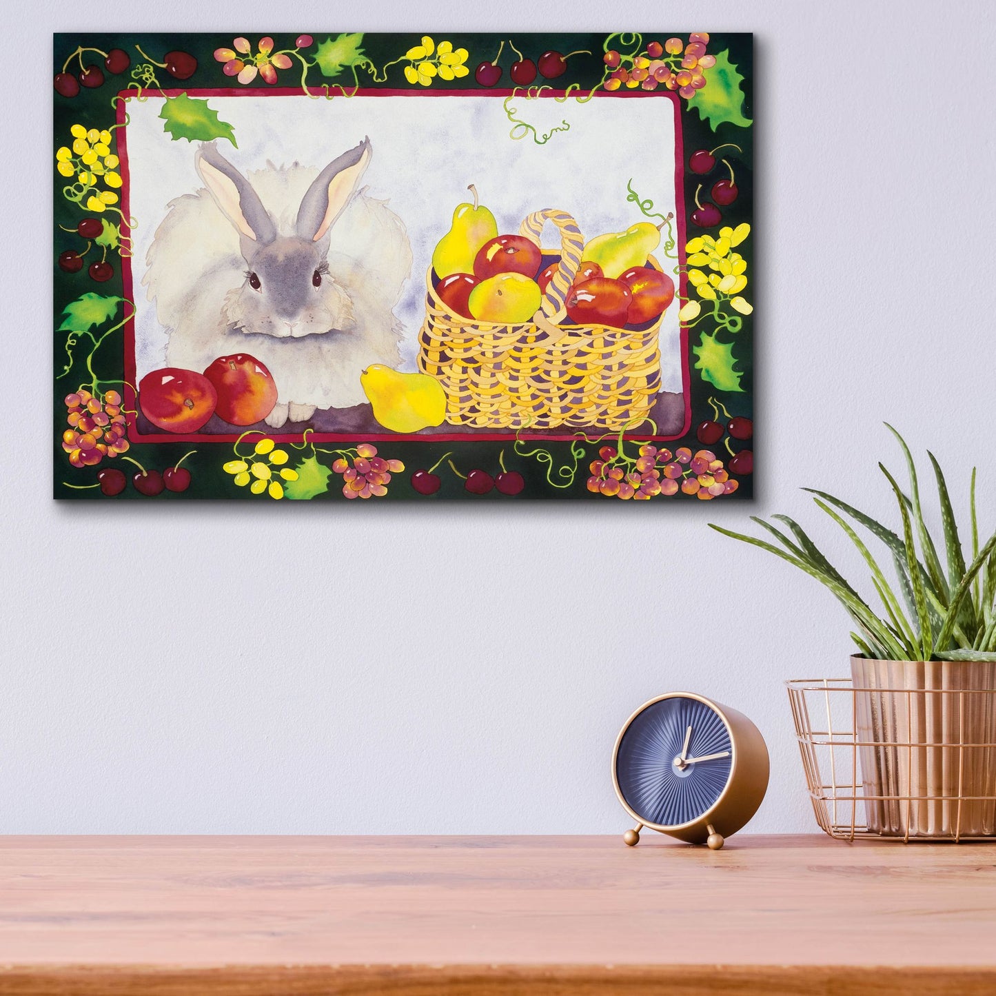 Epic Art 'Bunny with Fruit Basket' by Carissa Luminess, Acrylic Glass Wall Art,16x12