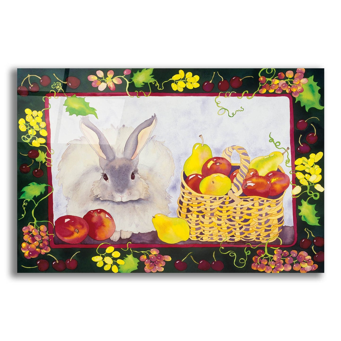 Epic Art 'Bunny with Fruit Basket' by Carissa Luminess, Acrylic Glass Wall Art,16x12