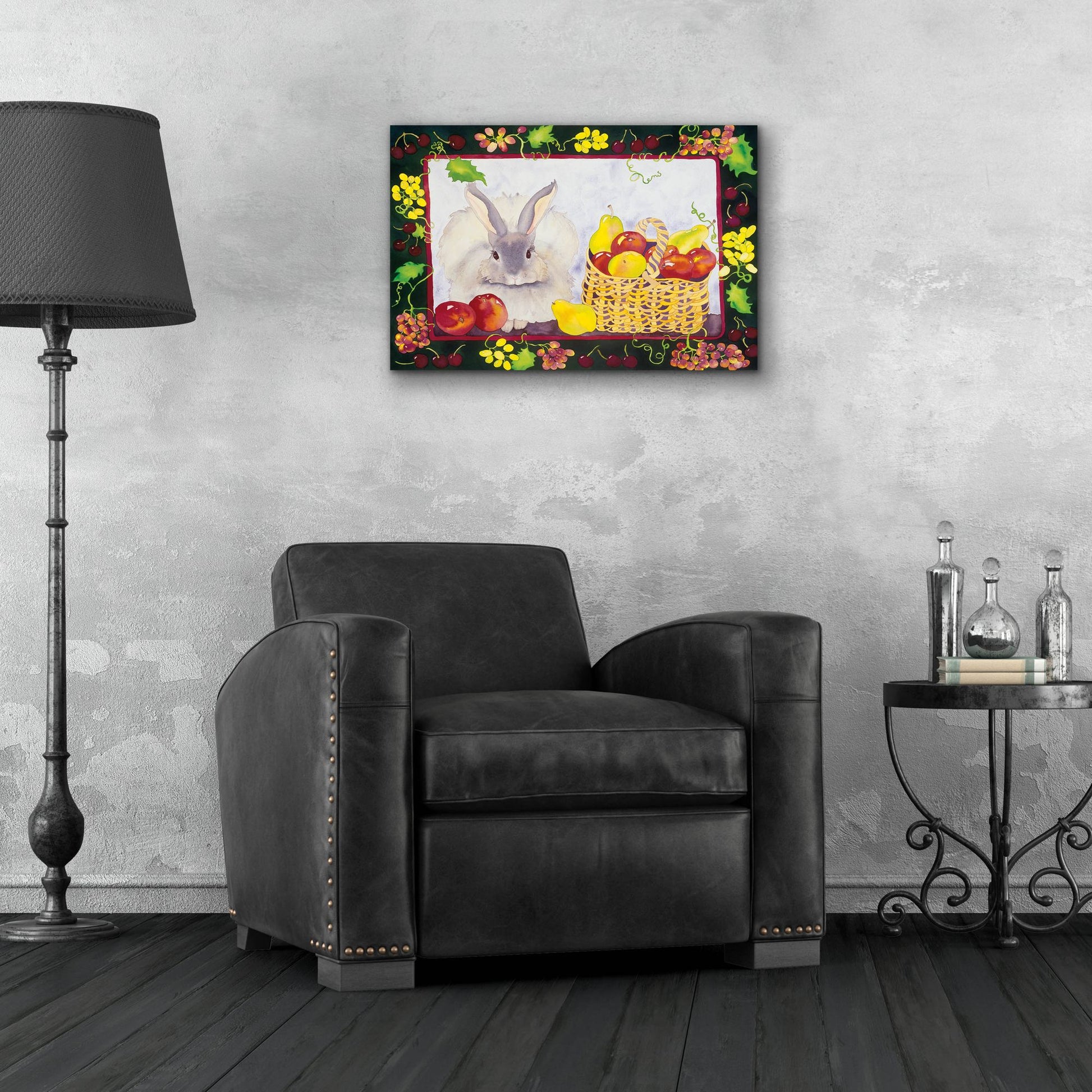 Epic Art 'Bunny with Fruit Basket' by Carissa Luminess, Acrylic Glass Wall Art,24x16