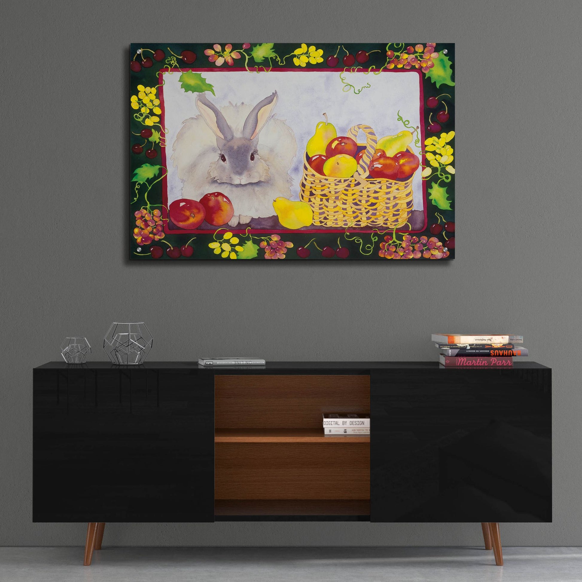 Epic Art 'Bunny with Fruit Basket' by Carissa Luminess, Acrylic Glass Wall Art,36x24