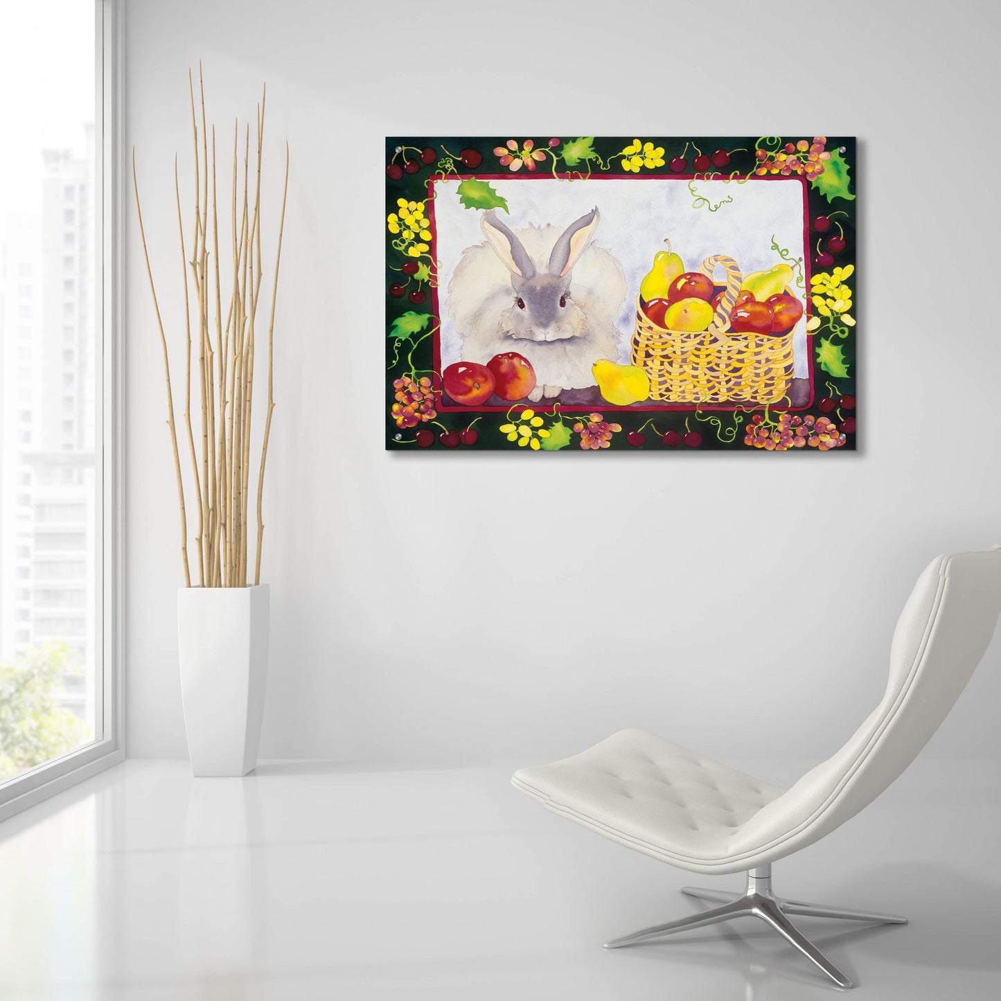 Epic Art 'Bunny with Fruit Basket' by Carissa Luminess, Acrylic Glass Wall Art,36x24