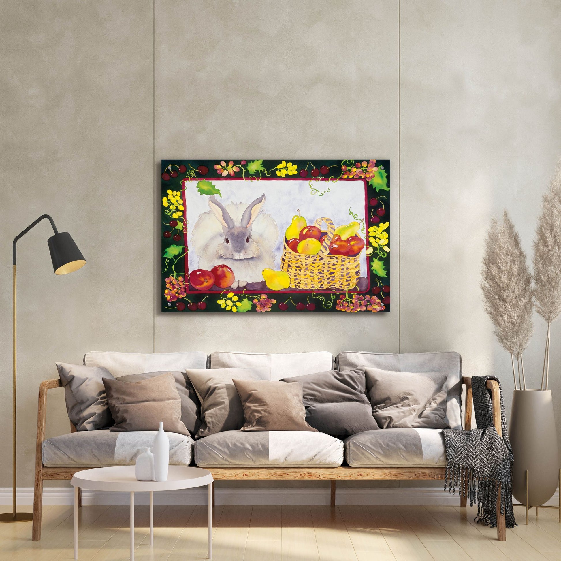 Epic Art 'Bunny with Fruit Basket' by Carissa Luminess, Acrylic Glass Wall Art,36x24