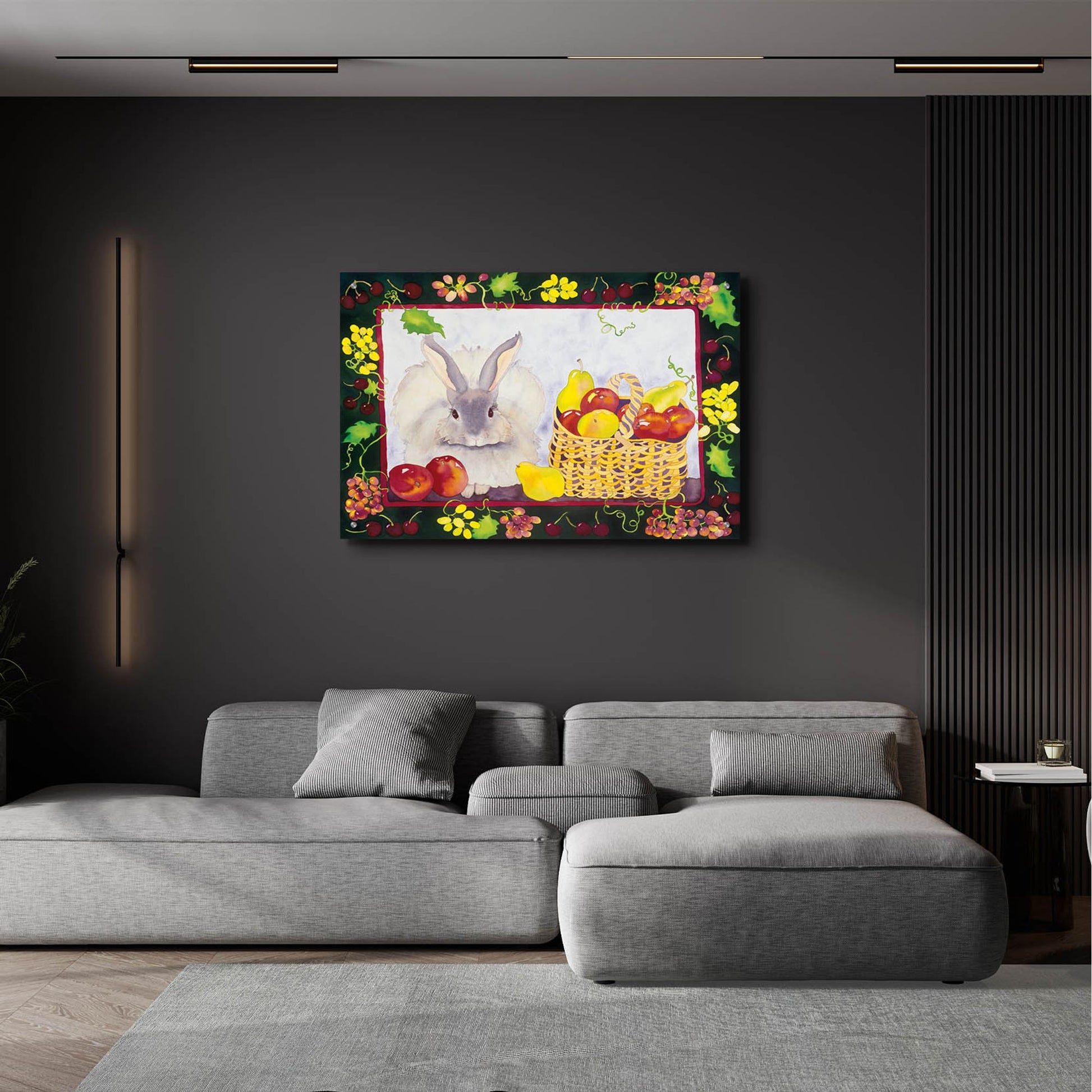 Epic Art 'Bunny with Fruit Basket' by Carissa Luminess, Acrylic Glass Wall Art,36x24