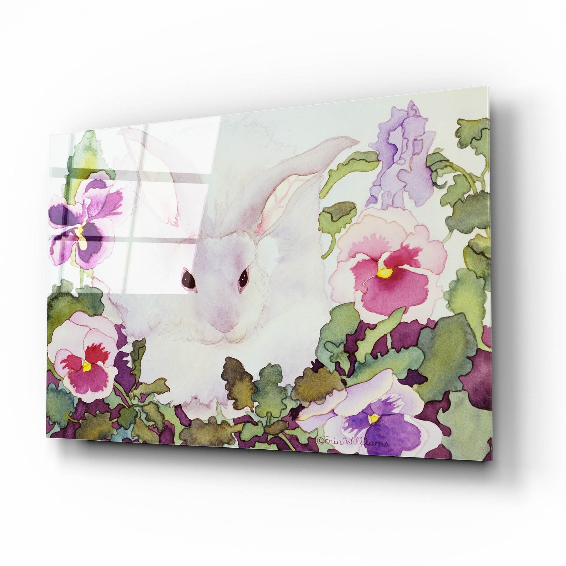 Epic Art 'Bunny with Pansies' by Carissa Luminess, Acrylic Glass Wall Art,16x12
