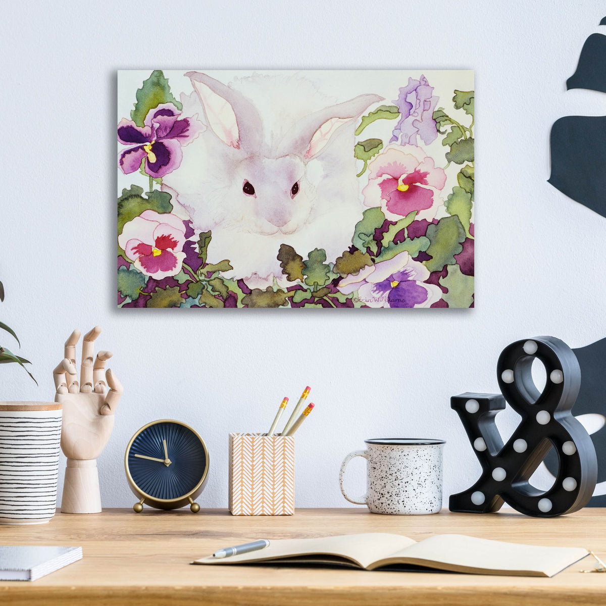 Epic Art 'Bunny with Pansies' by Carissa Luminess, Acrylic Glass Wall Art,16x12