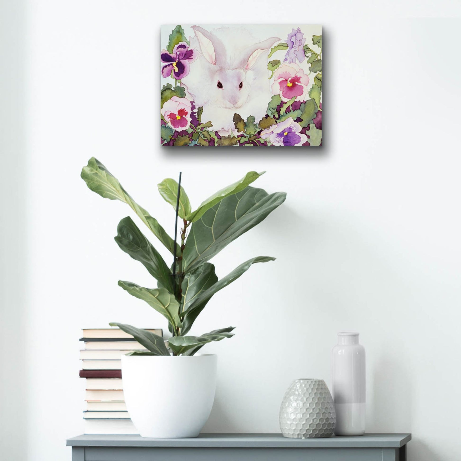 Epic Art 'Bunny with Pansies' by Carissa Luminess, Acrylic Glass Wall Art,16x12
