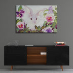 Bunny with Pansies by Carissa Luminess - 36x24 acrylic wall art in a room