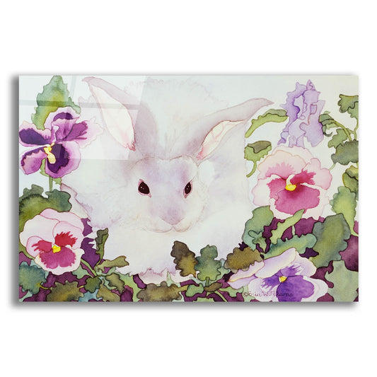 Epic Art 'Bunny with Pansies' by Carissa Luminess, Acrylic Glass Wall Art