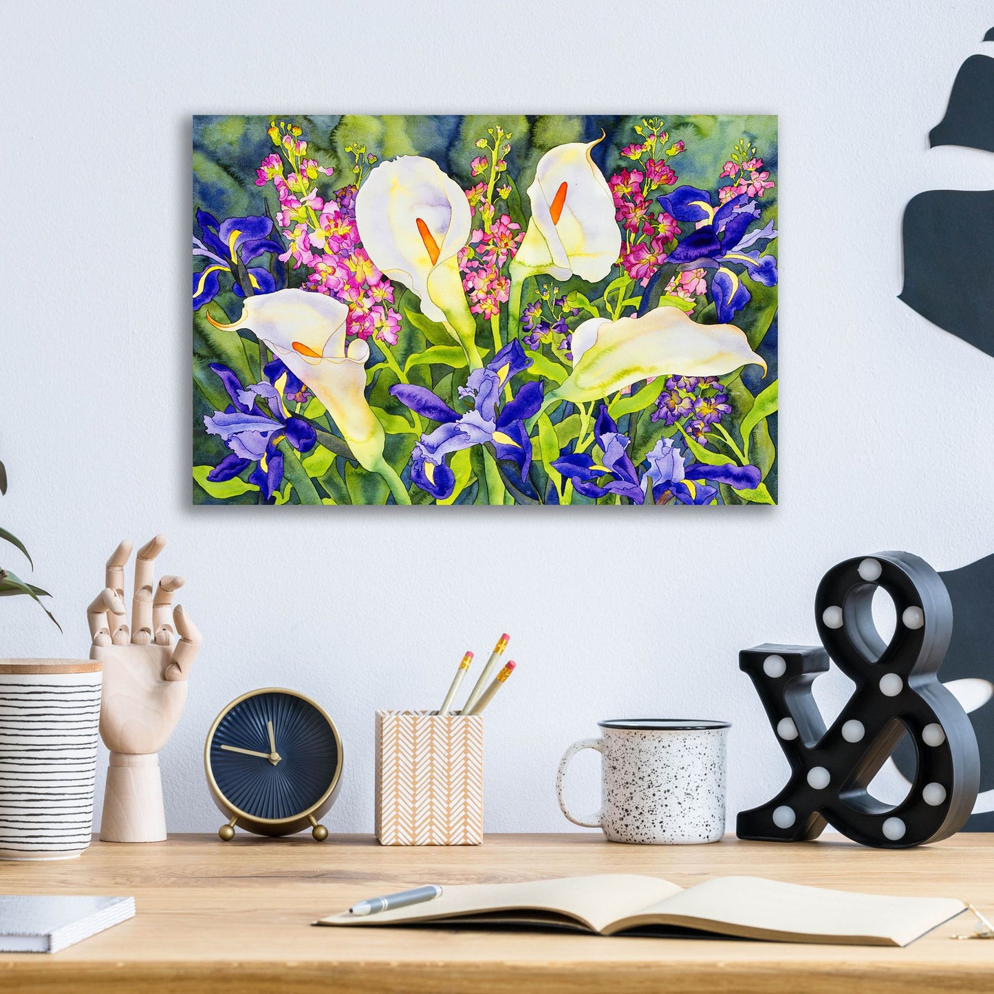 Epic Art 'Callas with Irises' by Carissa Luminess, Acrylic Glass Wall Art,16x12