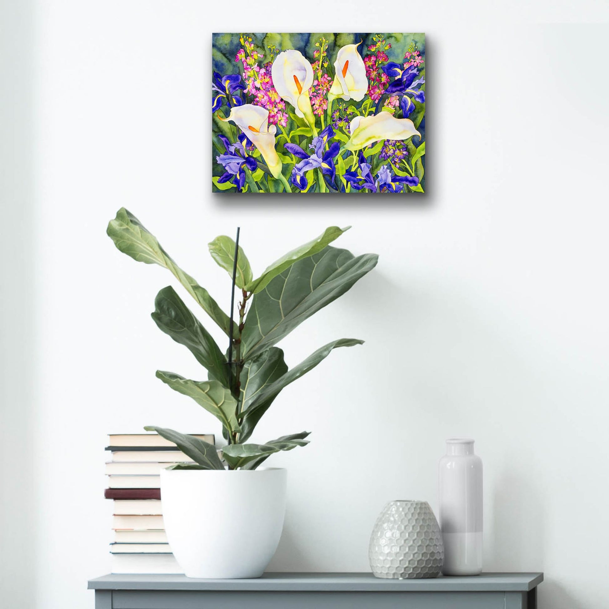 Epic Art 'Callas with Irises' by Carissa Luminess, Acrylic Glass Wall Art,16x12