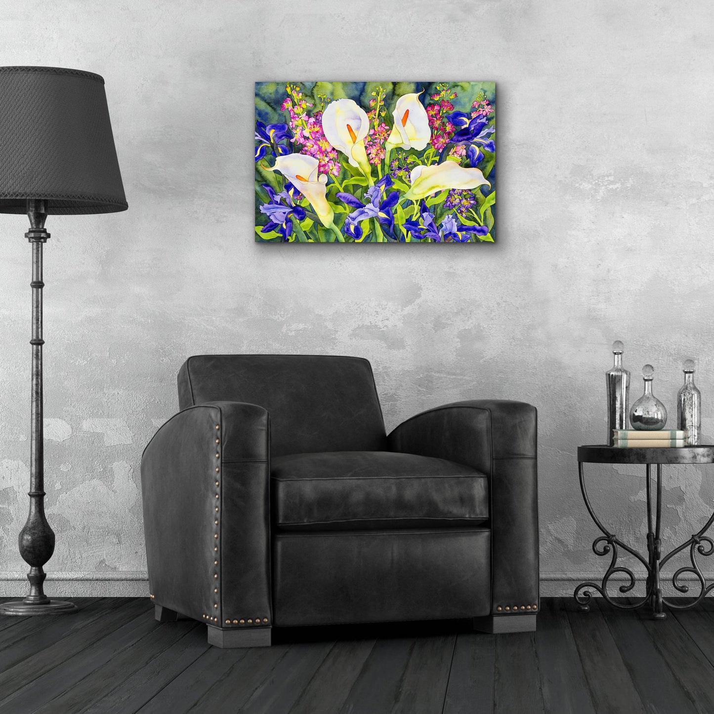 Epic Art 'Callas with Irises' by Carissa Luminess, Acrylic Glass Wall Art,24x16